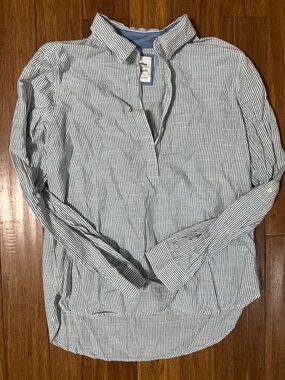 Sonoma Blue and White Striped Women's Button-Front Blouse